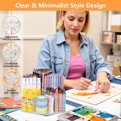 Rotating Pencil Holder for Desk, 5 Slots 360-Degree Spinning Acrylic Pen Holder for Desk, Marker Holder Caddy Art Supply Organizer Pen Organizer for Office Home School