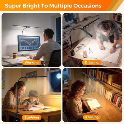 SKYLEO Led Desk Lamp for Home Office - 2400LM Ultra Bright Desk Light -Eye Caring Desk Lamp with Clamp - Adjustable Office Lamp with Remote Control- Easy Installation - 24W Black