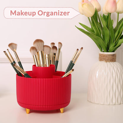 SKYDUE 360 Rotating Plastic Desk Pen Organizer with 5 Slots, Dual-Purpose Art Supply Pencil Cup for Office, School, Home