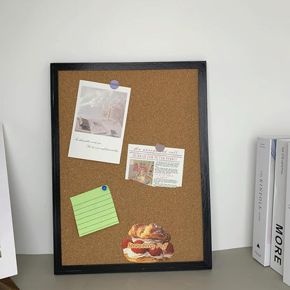 Black Cork Bulletin Board, 15.7 X 12 Inches with Oak Wood Finish Frame, Wall Mounted for Office Home and School(Pins, Eye Bolts, gaskets, Screws)