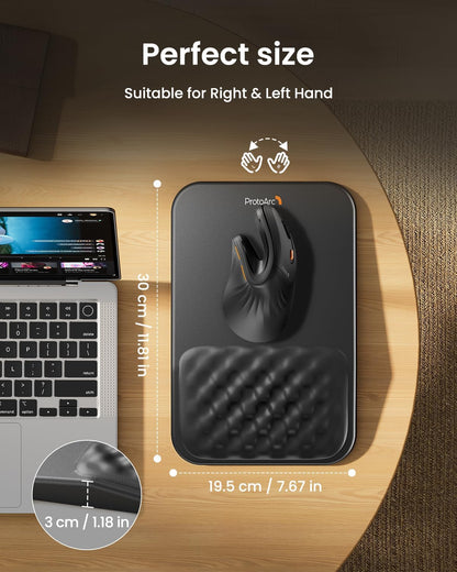 ProtoArc Ergonomic Mouse Pad with Wrist Rest, MP50 Mousepad with Massage Design, Soft Memory Foam and Non-Slip PU Base for Pain Relief, Desk, Home, Office, 12x8 Inches, Black