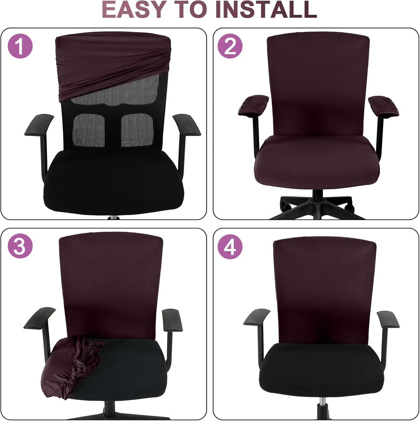 Tallew 4 Pcs Office Chair Covers Set Computer Universal Protective Stretchable Chair Seat Covers Desk Armrest Cover Pads Office Cushion Backrest for Rotating(Regular,Black)