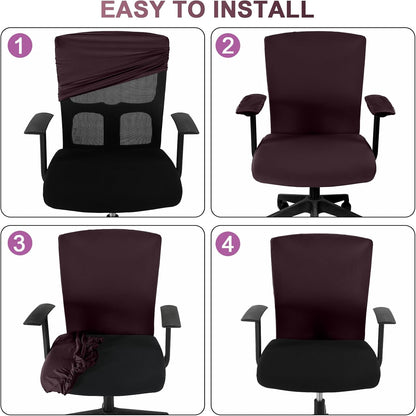 Tallew 4 Pcs Office Chair Covers Set Computer Universal Protective Stretchable Chair Seat Covers Desk Armrest Cover Pads Office Cushion Backrest for Rotating(Regular,Black)