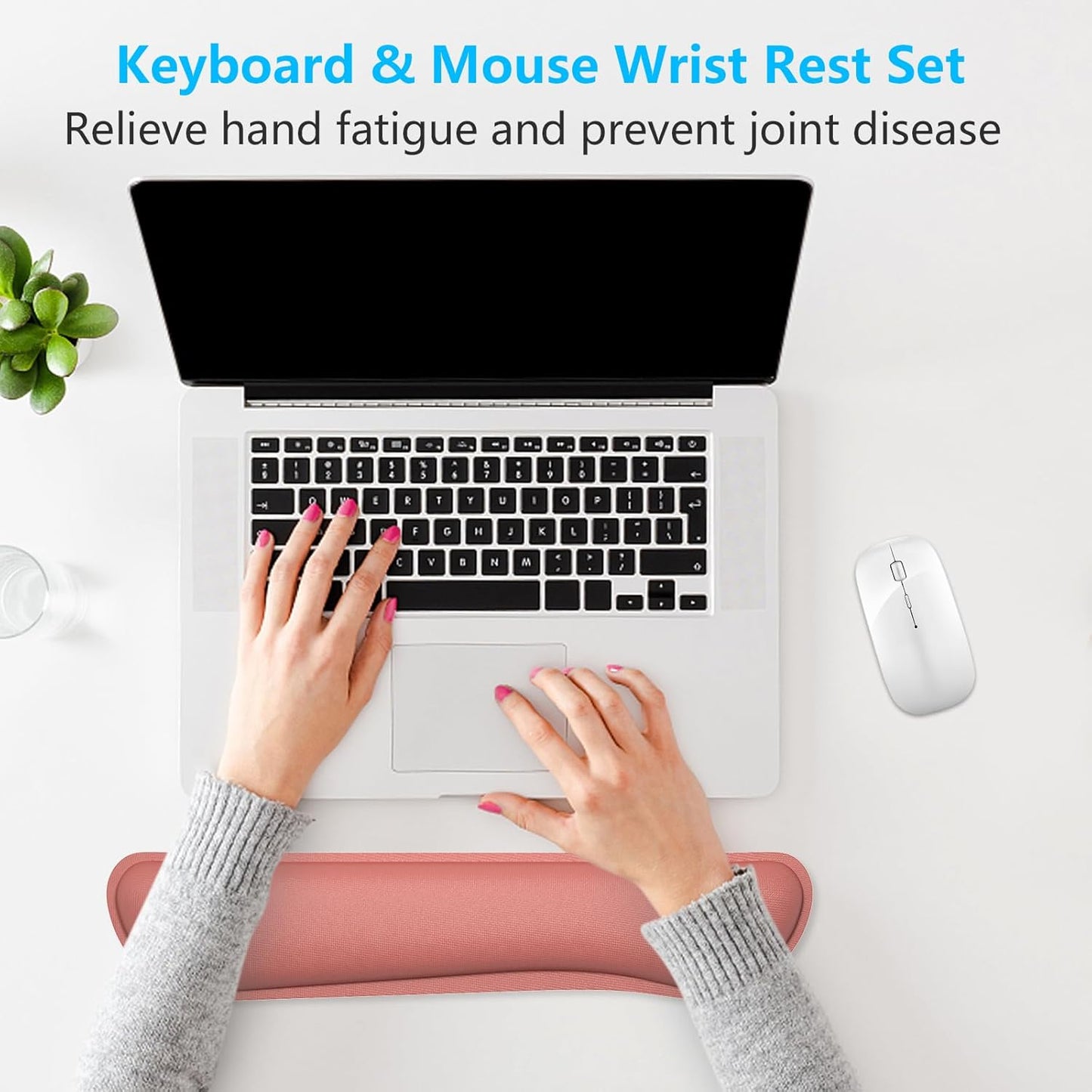 Dapesuom Enlarge Keyboard Wrist Rest, Memory Foam Keyboard Wrist Cushion for Computer Desk Mats Support, Pain Relief Ergonomic Mouse Pad Rests with Non-Slip Base for Gaming, Laptop, Radiant Orchid