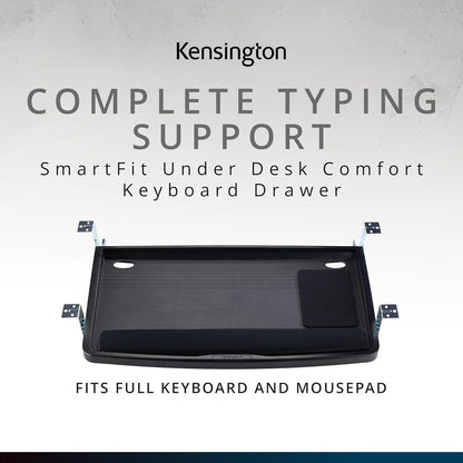 Kensington Keyboard Tray Under Desk, SmartFit Ergonomic Slide-Out Keyboard Drawer with Cable Management, Extra-Wide Height Adjustable Keyboard Holder, 24.5" x 11.75", Black K60004US
