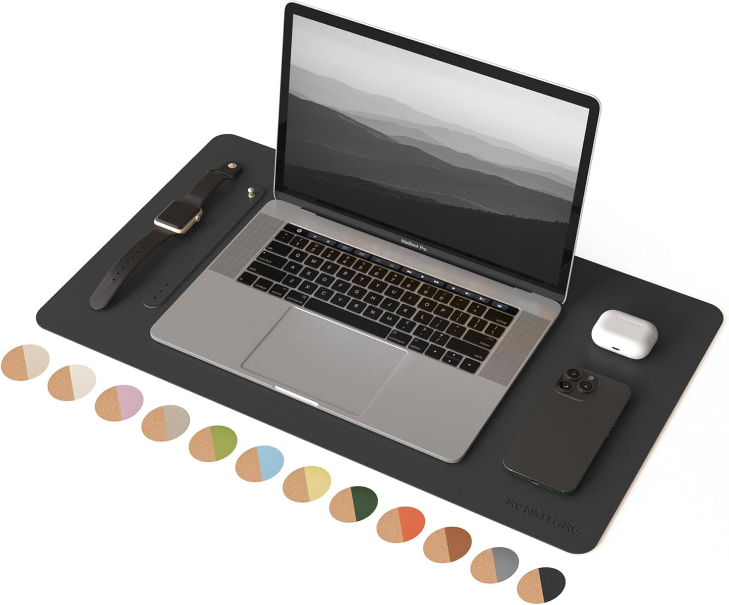 RENMTURE Desk Pad, Cork & PU Leather Desk Mat, Large Mouse pad, Non-Slip Desk Protector and Blotter, Waterproof Writing Pad, Desk Accessories and Organizers for Home Office (Light Yellow, 32"x16")