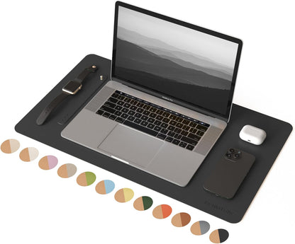 RENMTURE Desk Pad, Cork & PU Leather Desk Mat, Large Mouse pad, Non-Slip Desk Protector and Blotter, Waterproof Writing Pad, Desk Accessories and Organizers for Home Office (Light Yellow, 32"x16")