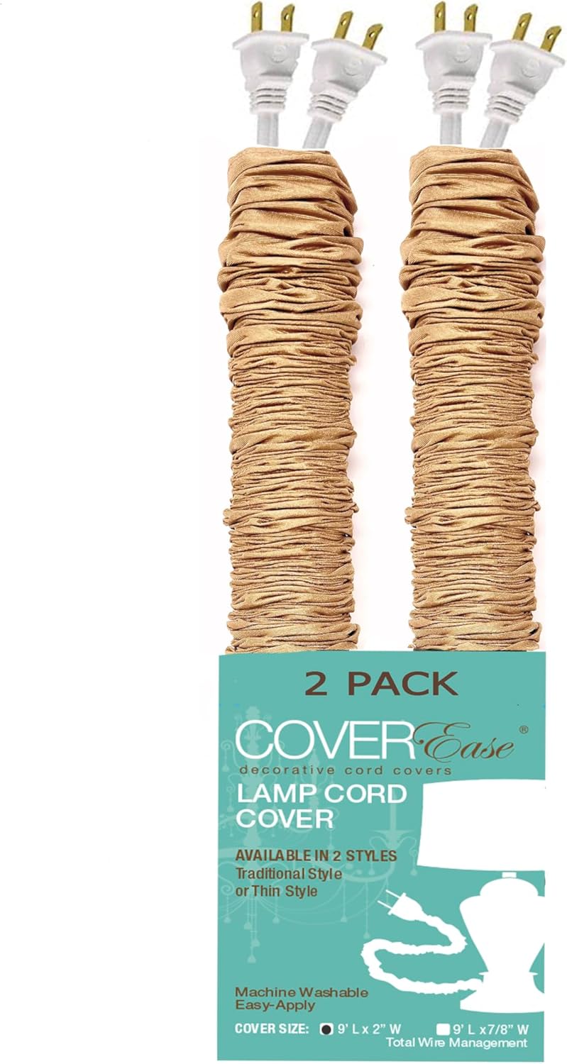 Cream COVEREase Lamp Cord Cover 9 ft Faux Silk Fabric Cover - Cable Sleeve, Wire Cover, Cord Hider for Cable Management for Electrical Lighting Fixtures. (1 PK)
