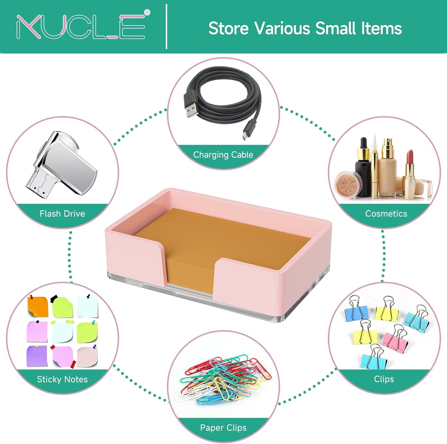 Sticky Note Holder, Glitter Pink Acrylic Notepad Holder 3x3 in Self-Stick Note Dispenser Office Desk Accessories, Memo Pad Holder Organizer for Classroom School Supplies