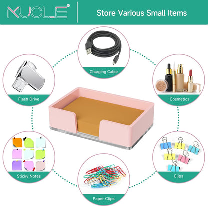 Sticky Note Holder, Glitter Pink Acrylic Notepad Holder 3x3 in Self-Stick Note Dispenser Office Desk Accessories, Memo Pad Holder Organizer for Classroom School Supplies