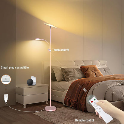 marctronic Floor Lamps for Living Room, 44W/4500LM Super Bright 2 in 1 LED Floor Lamp with Remote, Stepless Dimmable, 69" Tall Standing Floor Lamp with Bendable Reading Light for Bedroom Office