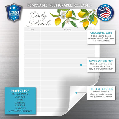 Dry Erase Daily Schedule Planner Sticker Decal by Glassboard Studio | Removable & Reusable | Magnetic Fine-Tip Marker Included (9 x 12 inches, White)