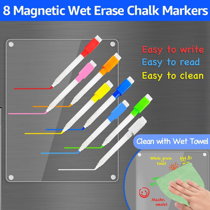 PigPotParty Acrylic Magnetic to Do List Whiteboard for Refrigerator, 12x9.5 Inch Clear Dry Erase Checklist Board, 3-Column Fridge List with Pre-Installed Embedded Magnet, 8 Markers and 1 Towel