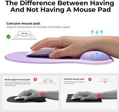 EooCoo Ergonomic Mouse Pad with Gel Wrist Rest Support, Middle Concave Design for Natural Wrist Alignment, Non-Slip Base Mousepad for Laptop, Computer, Office Desk Accessories, Carpal Tunnel Syndrome