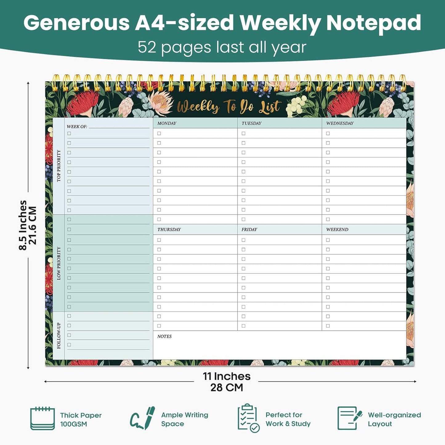 Weekly To Do List Notepad with 52 Undated Sheets（8.5"×11"）- Undated Weekly Planner Notepad for Office Desk Accessories and Supplies - Midnight Lilac