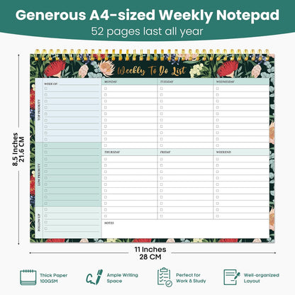 Weekly To Do List Notepad with 52 Undated Sheets（8.5"×11"）- Undated Weekly Planner Notepad for Office Desk Accessories and Supplies - Midnight Lilac