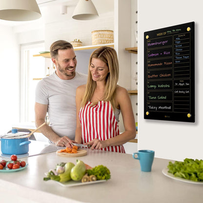 Glass Golden Weekly Dry Erase Calendar & Menu Whiteboard for Wall, Meal Planning & Grocery Shopping List White Board for Kitchen, 15x11, 7 Days Planner for Home, 4 Wet Erase Markers Included, Yeoux*