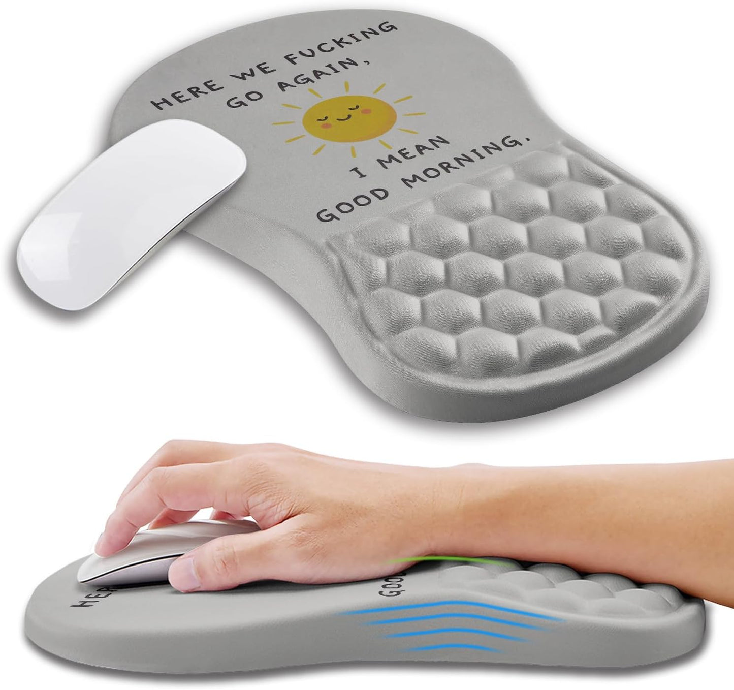 Ergonomic Mouse Pad Wrist Support with Memory Foam Massage Bulge, Carpal Tunnel Pain Relief Mousepad Wrist Rest for Mouse(12x8 inch, Silver Gray Light Purple)