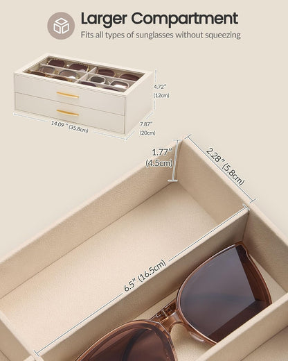 Lolalet Sunglasses Organizer for women, Multi Eyewear Storage Box with Drawer, Glasses Case Display Holder with Clear Top