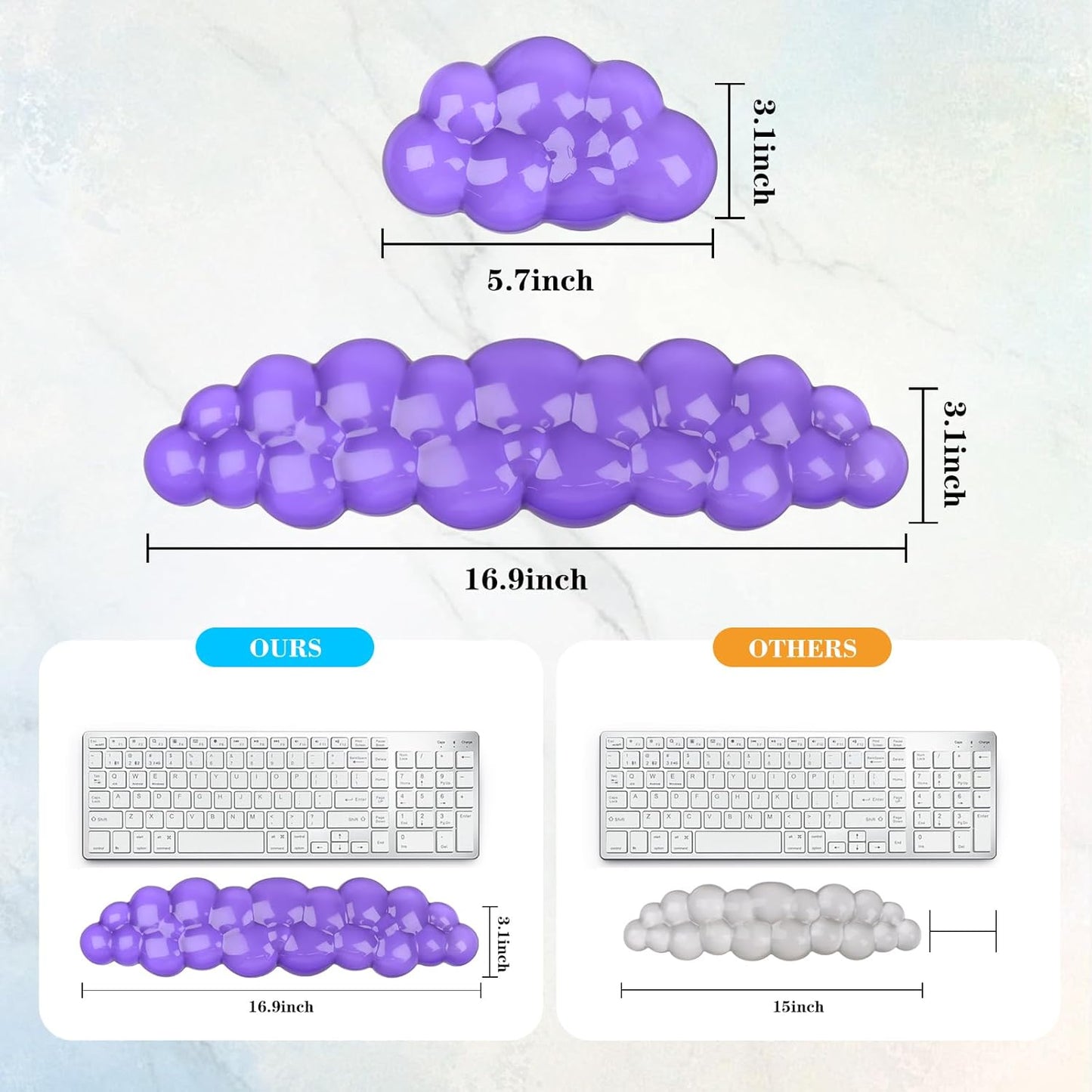 Gel Cloud Keyboard and Mouse Wrist Rest, Cute Wrist Support and Arm Support Keyboard Rest for Keyboard and Mouse Typing Pain Relief，Suitable for Office/Computer/Laptop/Gaming（White）