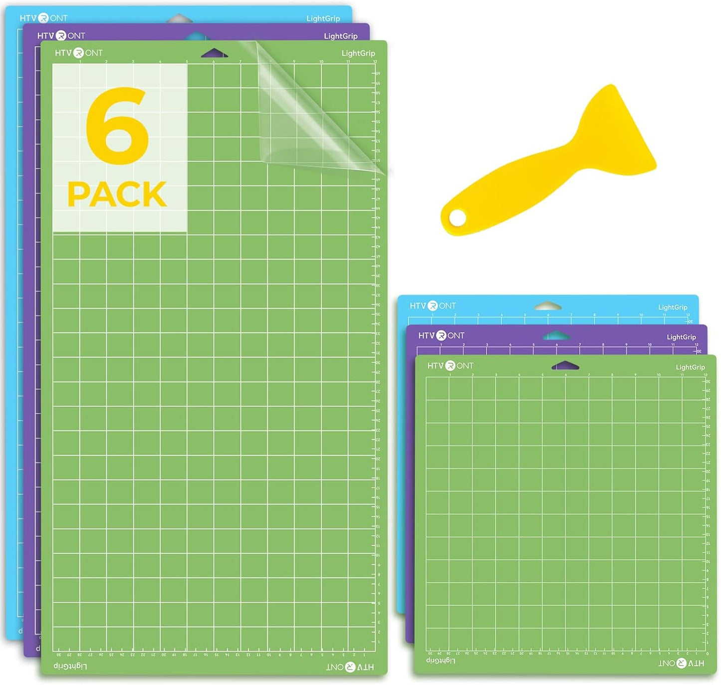 HTVRONT Standard Grip Cutting Mat, 6 Pack Cutting Mat 12x12 Compatible with Cricut Maker 3/Maker 4/Maker/Explore 3/4/5/Air 2/One, Standard Adhesive Sticky Quilting Cutting Mats Replacement Accessories