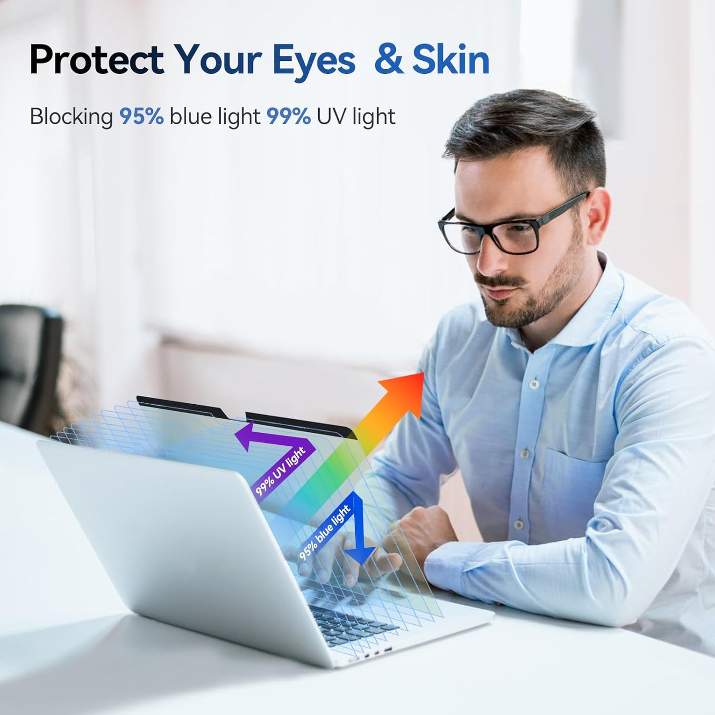 [2 Pack] Magnetic Hanging 24 Inch Computer Anti Blue Light Screen Protector for 16:9 Aspect Ratio Widescreen Monitor, Eye Protection Anti-Glare Light LED PC Screen Protector, Removable 24 in Protective Film