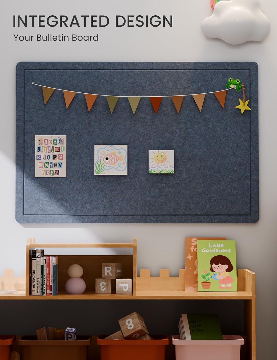 Fluxynara Bulletin Board, 23.6" x 17.5" Cork Board Alternative with 12 Safe Removable Adhesive Tabs, Foldable Felt Pin Board for Home Office, Classroom, Bedroom,Entryway for Walls—Sage