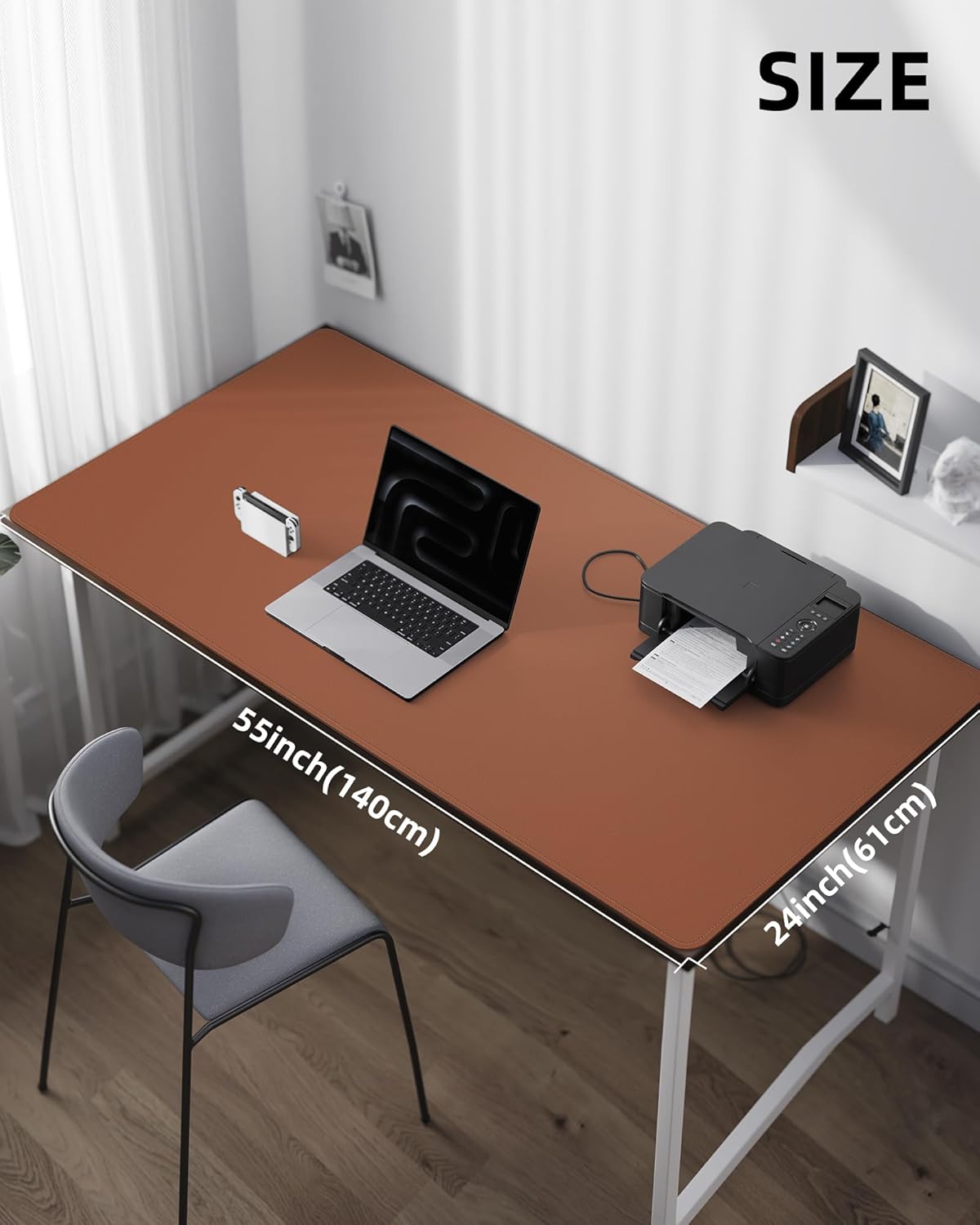 AFIING Desk Pad Protector 23.6" x 13.7" - Non-Slip Waterproof PU Leather Desk Mat for Mouse, Keyboard, Laptop, Office and Home Workspace (Beige)