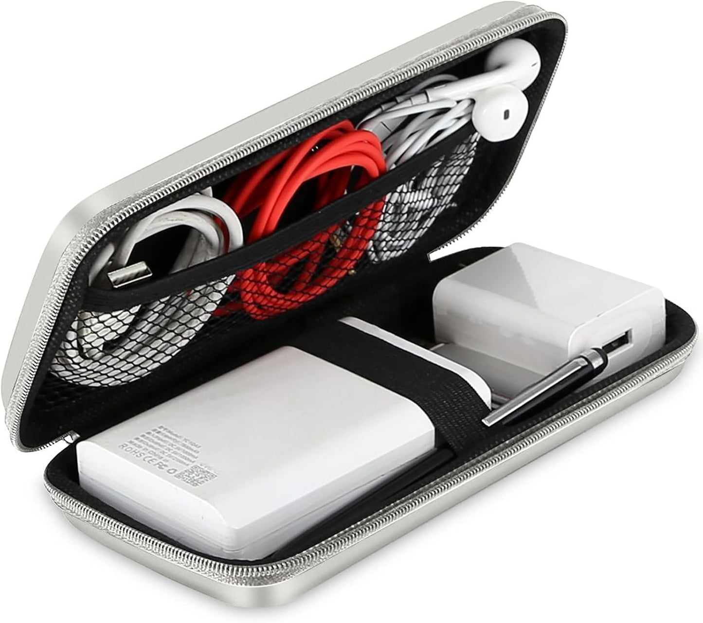 iMangoo Travel Essential Electronics Organizer Pouch Charger Case, Shockproof Dual Zipper Power Bank Cables Tech Accessories Purse, Men & Women Travel Must Have Storage Bag, 6.5x3.2x1 inch Rose Gold