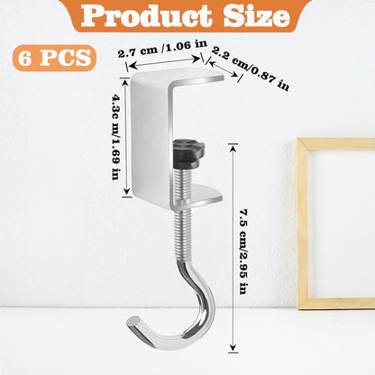 6 Pcs Adjustable Table Hooks for Hanging Bags, Heavy Duty Metal Backpack Hooks for Desk