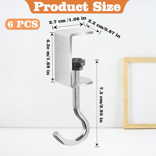 6 Pcs Adjustable Table Hooks for Hanging Bags, Heavy Duty Metal Backpack Hooks for Desk