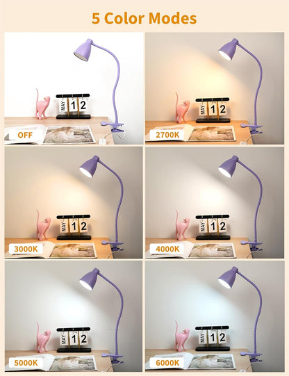 BOHON Clip on Light, 10W 38 LED Desk Lamp with Clamp, 5 Color 10 Brightness Auto Off Timer, Flexible Neck Clip Lamp, Desk Lights for Office Home Bed Bedside Reading, Bright Yellow