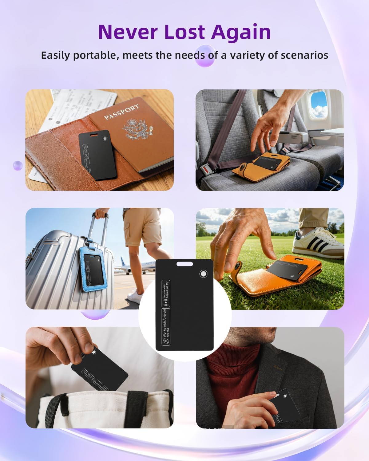 Thin Wallet Tracker Card, Find My or Google'S Find Hub App, Dual System Both iOS and Android Tracker Card, Item Finder for Luggage Passports, Phone,IP68 (1-Black)