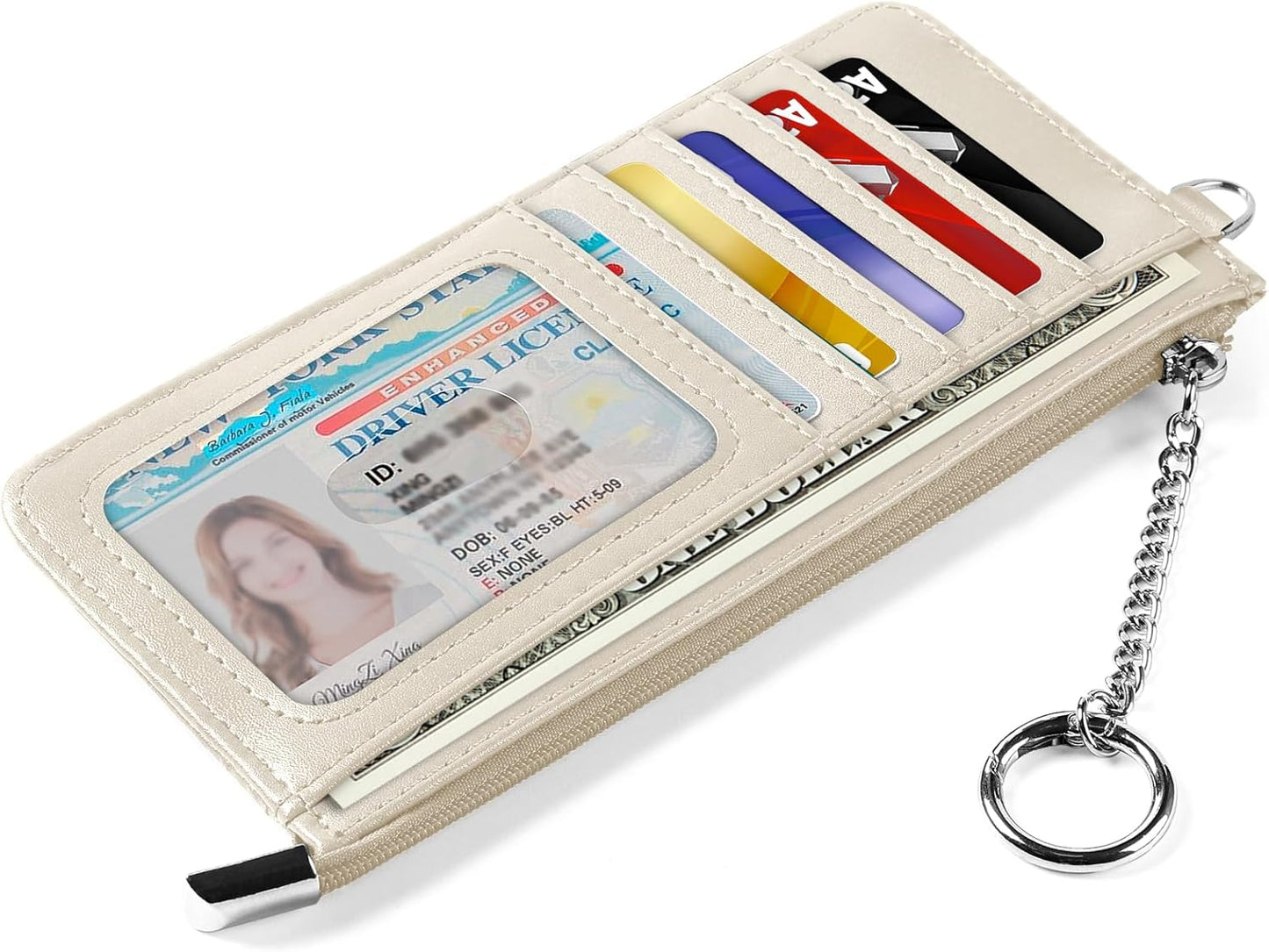 RFID Blocking Slim Credit Card Holder Wallet with Zipper Money Pocket & Keychain, Slim Airtag Wallet for Men Women