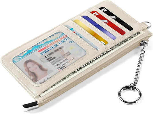 RFID Blocking Slim Credit Card Holder Wallet with Zipper Money Pocket & Keychain, Slim Airtag Wallet for Men Women