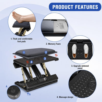 Foot Rest for Under Desk at Work 4-Level Height Adjustable, Ergonomic Foldable Footrest for Office, Gaming,Computer, Soft & Removable Pad Desk Foot Stool Suitable for All Seasons