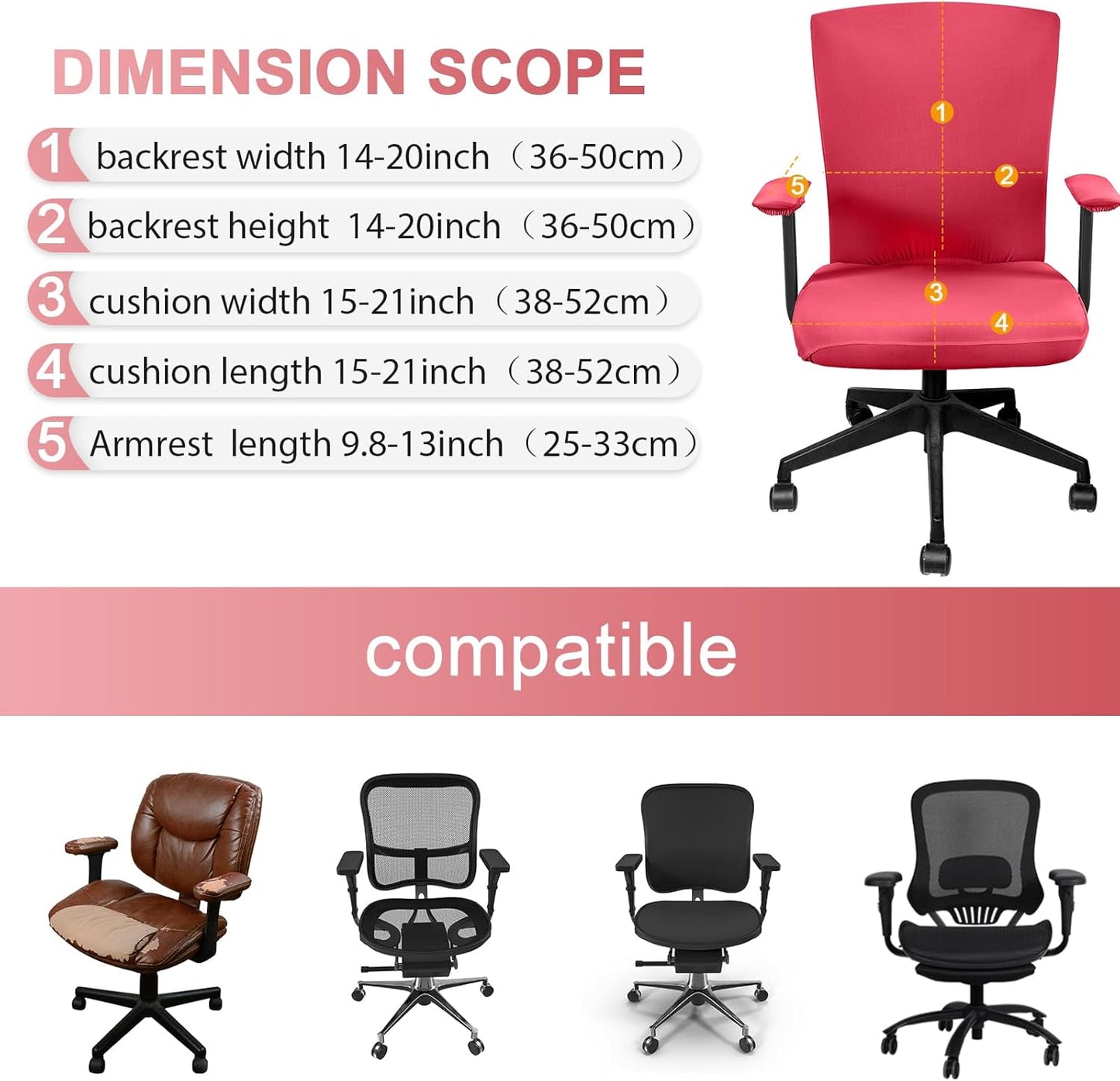 Tallew 4 Pcs Office Chair Covers Set Computer Universal Protective Stretchable Chair Seat Covers Desk Armrest Cover Pads Office Cushion Backrest for Rotating(Regular,Black)