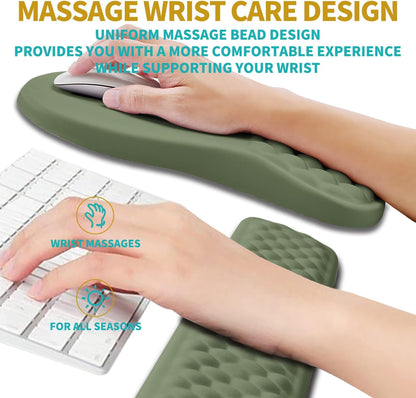Hokafenle 2 in 1 Ergonomic Mouse Pad Wrist Support & Wrist Rest for Computer Keyboard Set, with Relieve Carpal Tunnel Pain Massage Bulge and Full Memory Gel Design (2In1 Set, Black)