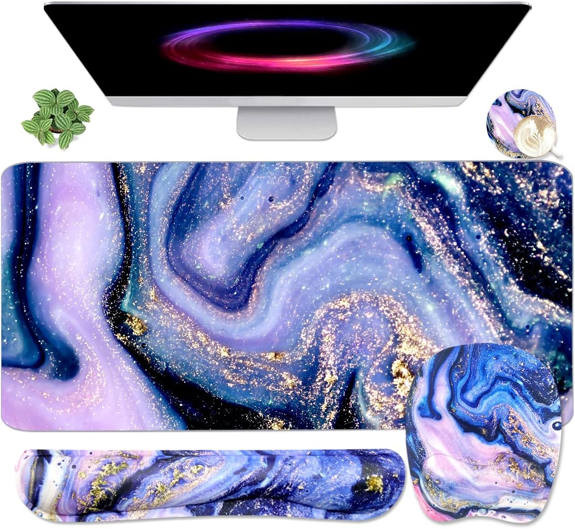 WB WEIRDBEAST Keyboard Wrist Rest Large Mouse Pad Wrist Support for Computer, 4 in 1 Memory Foam Keyboard Pad Desk Mat Ergonomic Hand Rest Wrist Cushion for Home Office Gaming-Pink