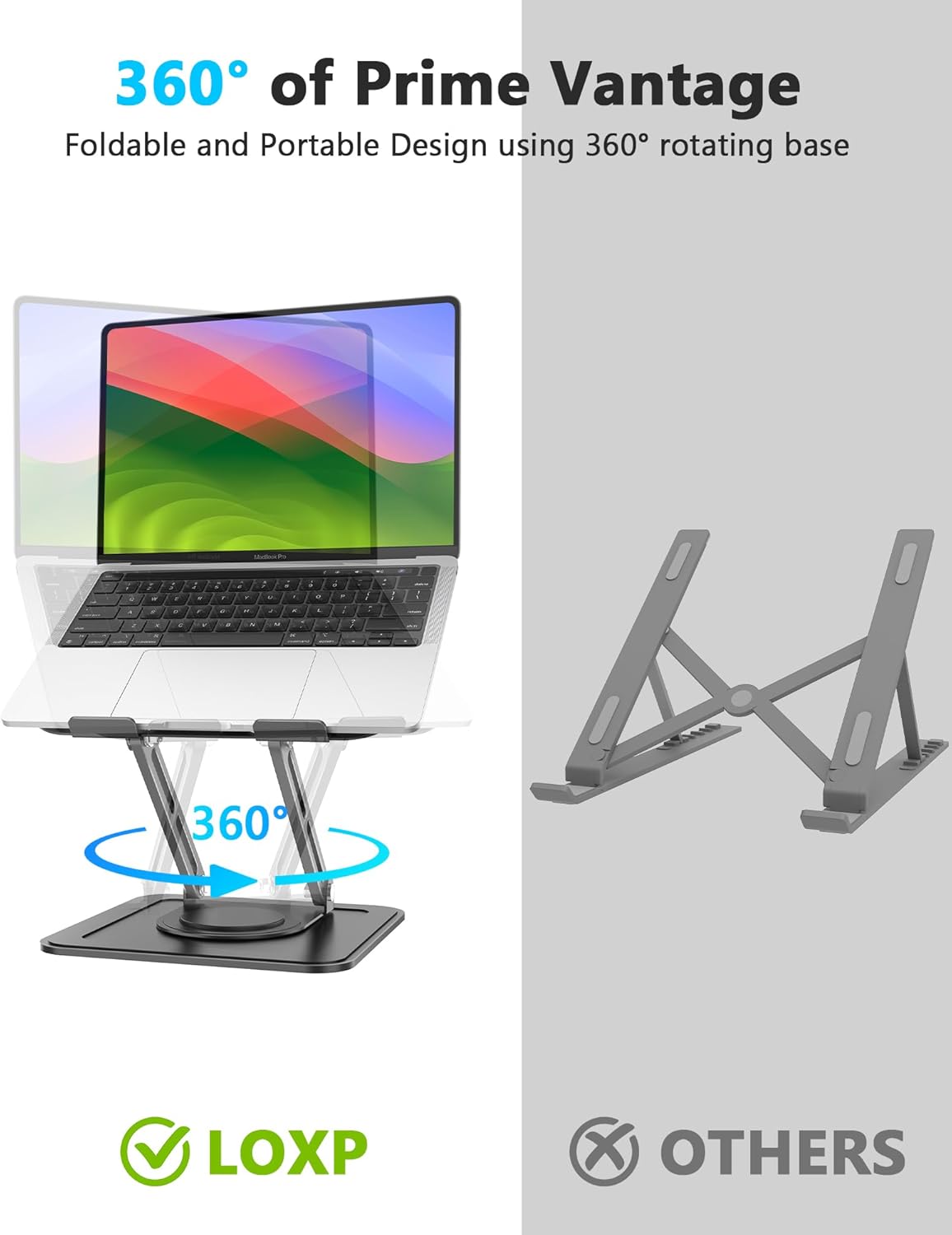 LOXP Adjustable Laptop Stand, Computer Stand with 360 Rotating Base, Ergonomic Laptop Riser Mount for Desk Foldable Protable Computer Desk Fits with MacBook Pro Air (10-16") - Pink