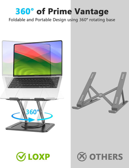 LOXP Adjustable Laptop Stand, Computer Stand with 360 Rotating Base, Ergonomic Laptop Riser Mount for Desk Foldable Protable Computer Desk Fits with MacBook Pro Air (10-16") - Pink