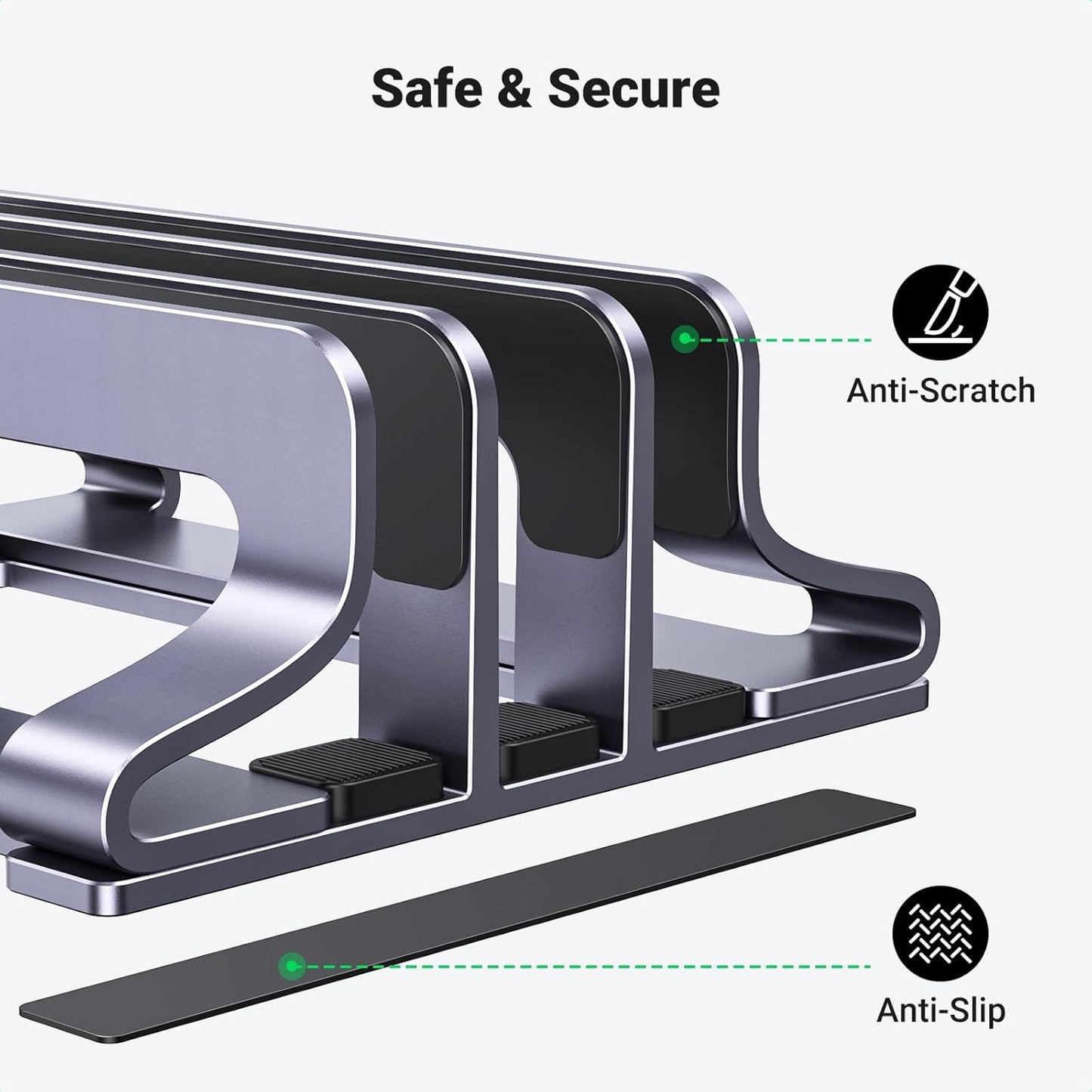 UGREEN 2-Slot Vertical Laptop Stand Holder Desk Compatible with MacBook Pro Air Laptop Stand Desktop Adjustable, Lenovo Ideapad, Surface Book, HP Notebook, Dell Chromebook Up to 17.3 Inch, Space Gray