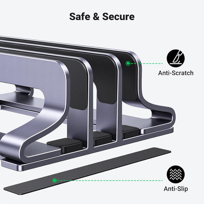 UGREEN 2-Slot Vertical Laptop Stand Holder Desk Compatible with MacBook Pro Air Laptop Stand Desktop Adjustable, Lenovo Ideapad, Surface Book, HP Notebook, Dell Chromebook Up to 17.3 Inch, Space Gray