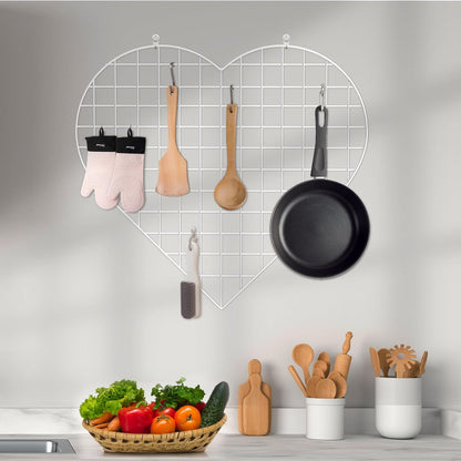 ECLENYES Grid Photo Wall Panels - 22.4"x20.4" Heart Shape Iron Rack Art Wire Board, Wall Grid Organizer, DIY Photo Frame for Home, Office, Kitchen, Bedroom, Christmas Gifts - Pink
