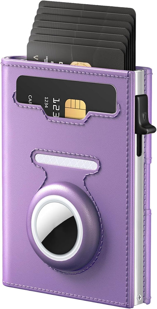 RFID Wallet for Women with AirTag Holder - Slim Small Trifold Wallets Anti-Theft Pop up Card Holder for Air Tag, Front Pocket, Minimalist, Premium Leather, Ultra Thin, ID Window, Cash Slot