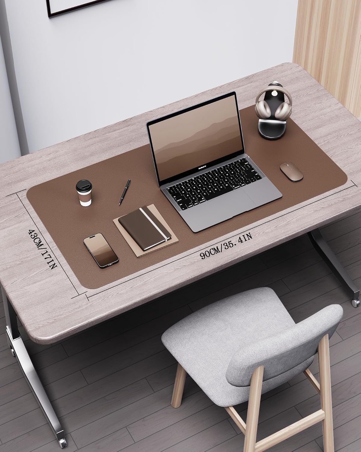 YSAGi Double-Sided Desk Pad, 31.5"x15.7"Leather Desk Mat, Eco Cork Desk Pad Protector,Large Mouse Pad,Waterproof Desk Blotter for Office/Home(Coffee)