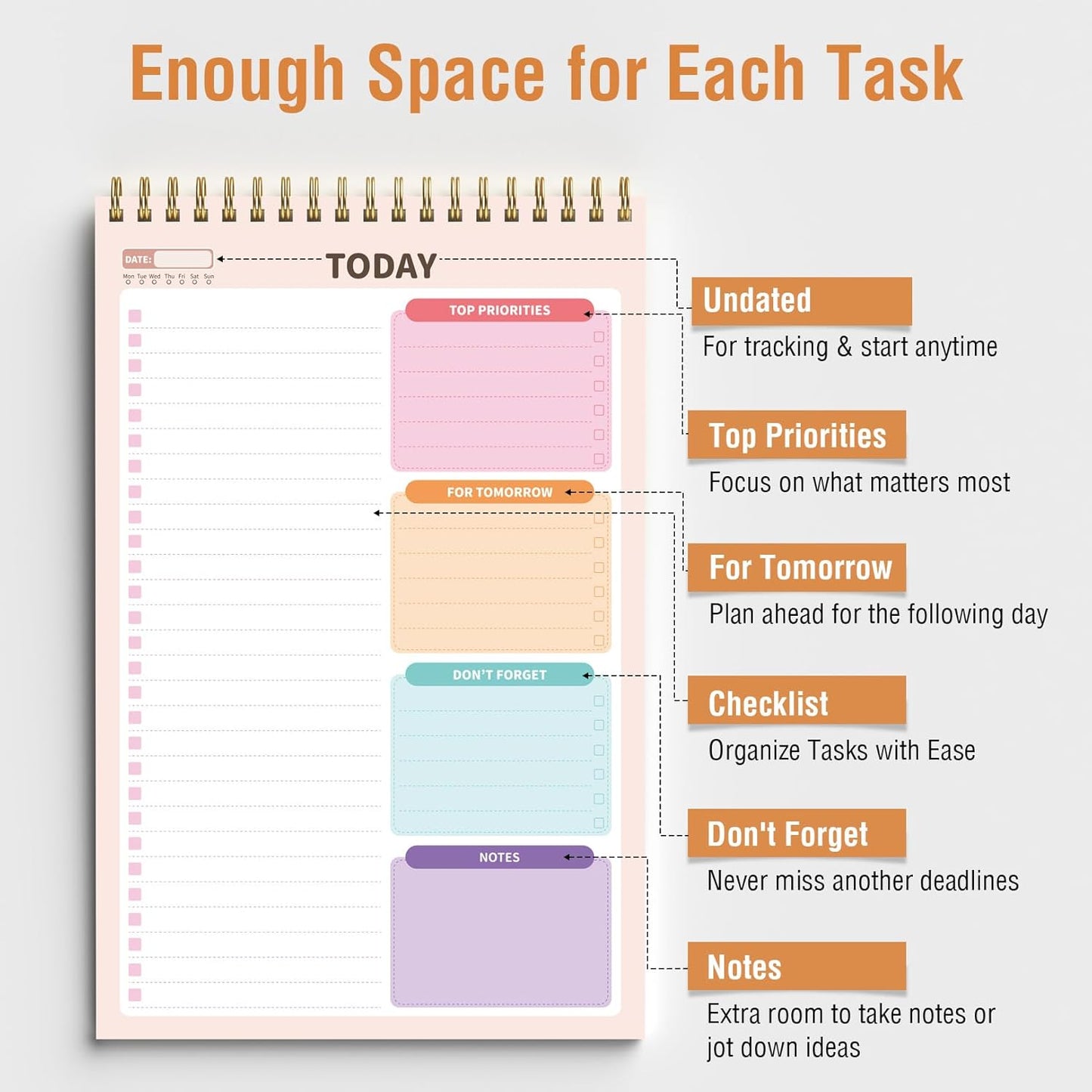 Forvencer To Do List Notepad (6.5 x9.8), To Do List Notebook for Work, Undated Daily Planner Organizer for Tasks Checklist & Goal Planning, To Do List Perfect for Office, School, Cute