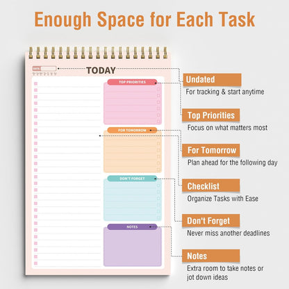 Forvencer To Do List Notepad (6.5 x9.8), To Do List Notebook for Work, Undated Daily Planner Organizer for Tasks Checklist & Goal Planning, To Do List Perfect for Office, School, Cute