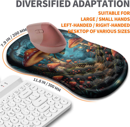 Ergonomic Joint Wrist Support Mouse Pad with Memory Foam Cushion Massage Bump, Carpal Tunnel Pain Relief Mousepad Slope Design for Wrist Rest, 11.8x7.9 in, Black