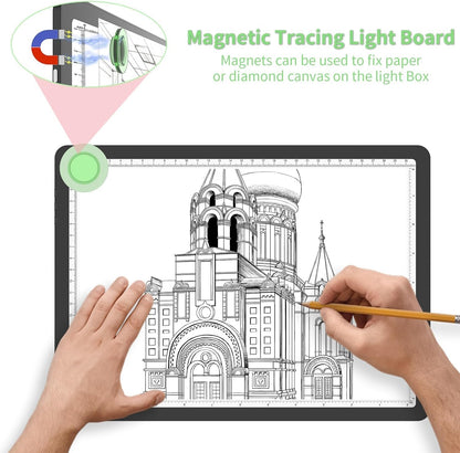 KOBAIBAN A3 Magnetic Light Pad with Bag, Rechargeable Diamond Art Light Board with Side Physical Buttons, 3 Color Light Modes Super Bright Light Table Light Box for Tracing, Drawing, Sketching (White)